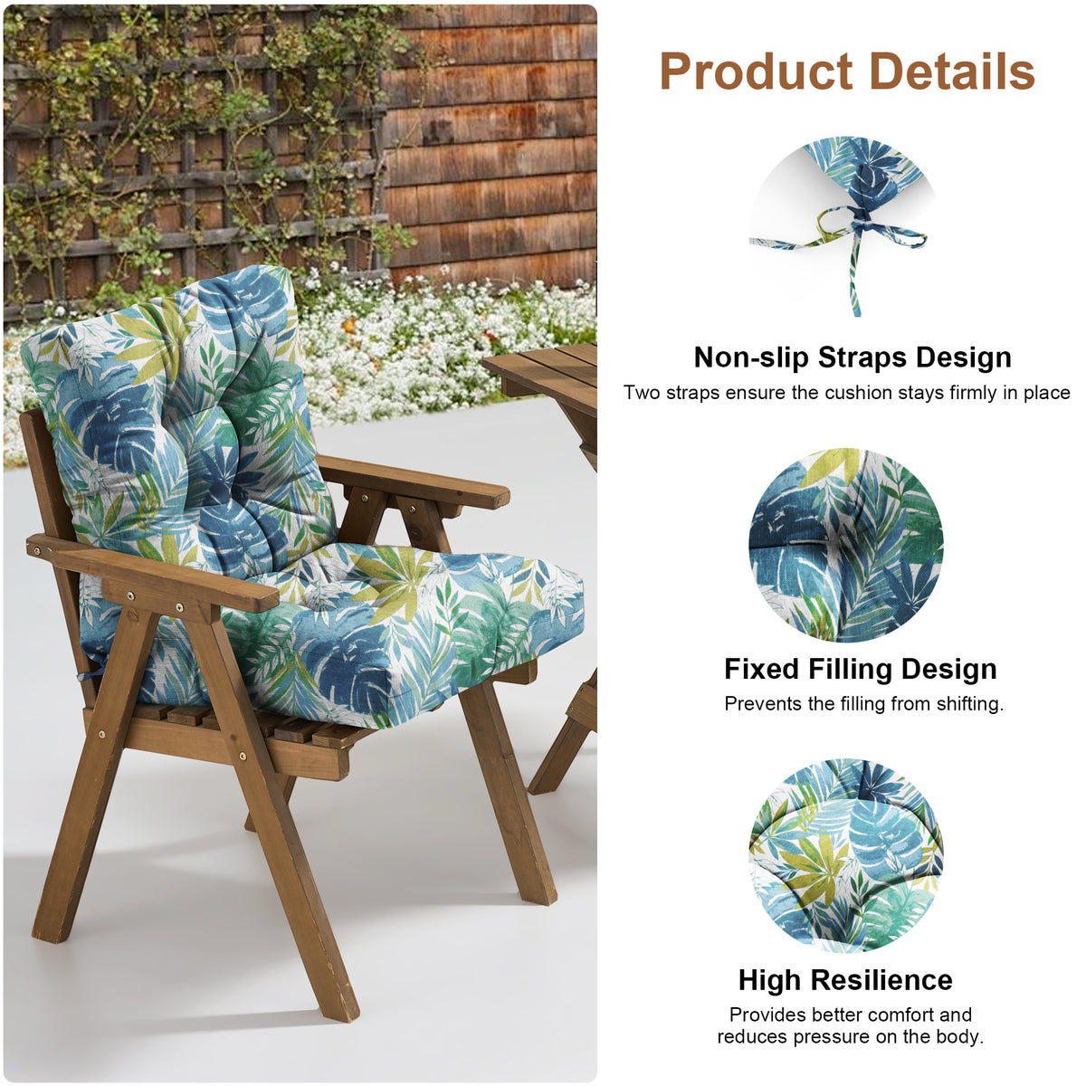 Outdoor Chair Cushion Tufted Seat & Back Cushion with Ties 40x21x4 Inch Waterproof UV Fade Resistant Replacement Cushion for Patio Garden Furniture