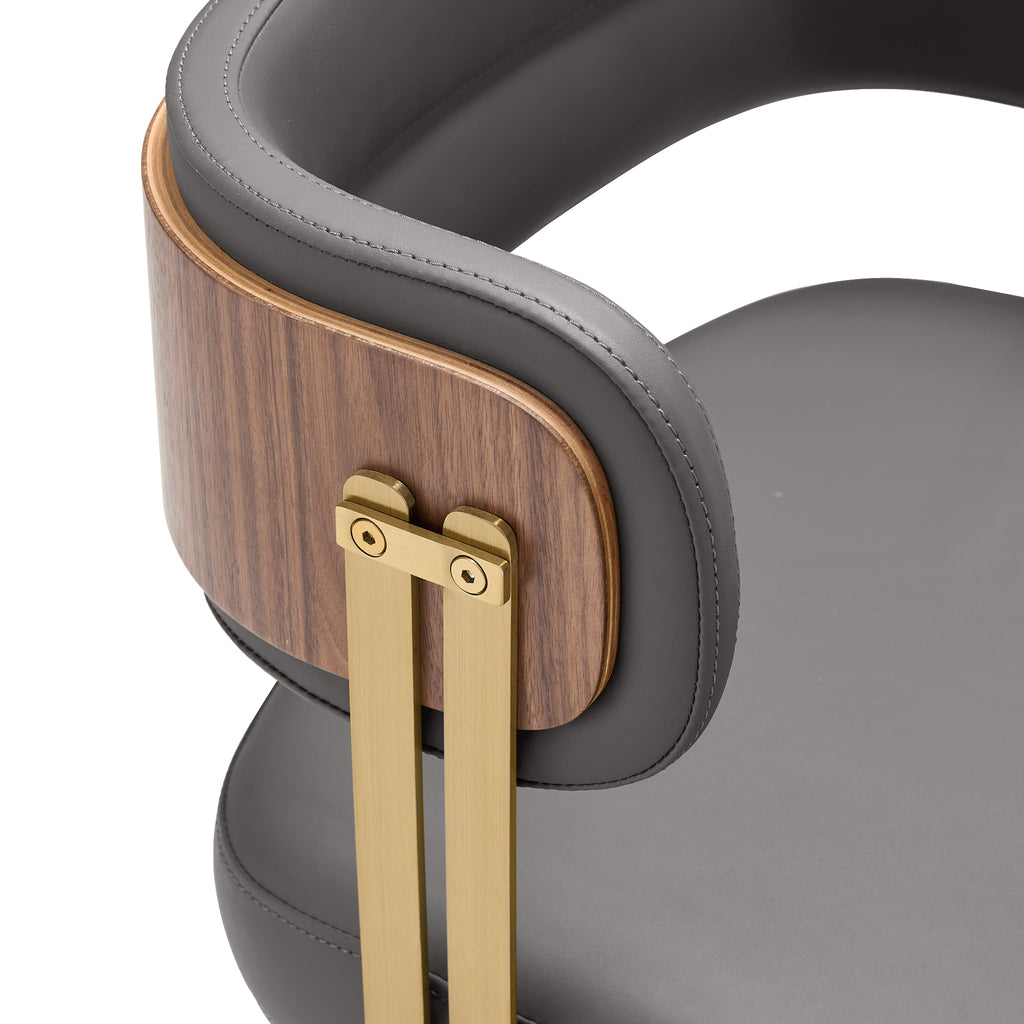 ARTPLAN Walnut Leather Dining Chair - Modern Upholstered Kitchen Chair with High-Resilience Foam Cushion, Stainless Steel Gold Frame for Dining Room, Easy Assembly