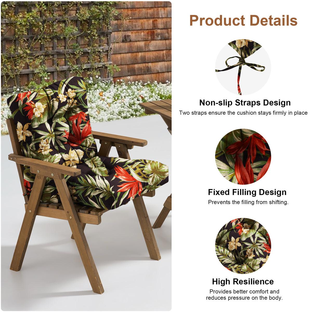 Outdoor Chair Cushion Tufted Seat & Back Cushion with Ties 40x21x4 Inch Waterproof UV Fade Resistant Replacement Cushion for Patio Garden Furniture