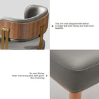 ARTPLAN Walnut Leather Dining Chair - Modern Upholstered Kitchen Chair with High-Resilience Foam Cushion, Stainless Steel Gold Frame for Dining Room, Easy Assembly