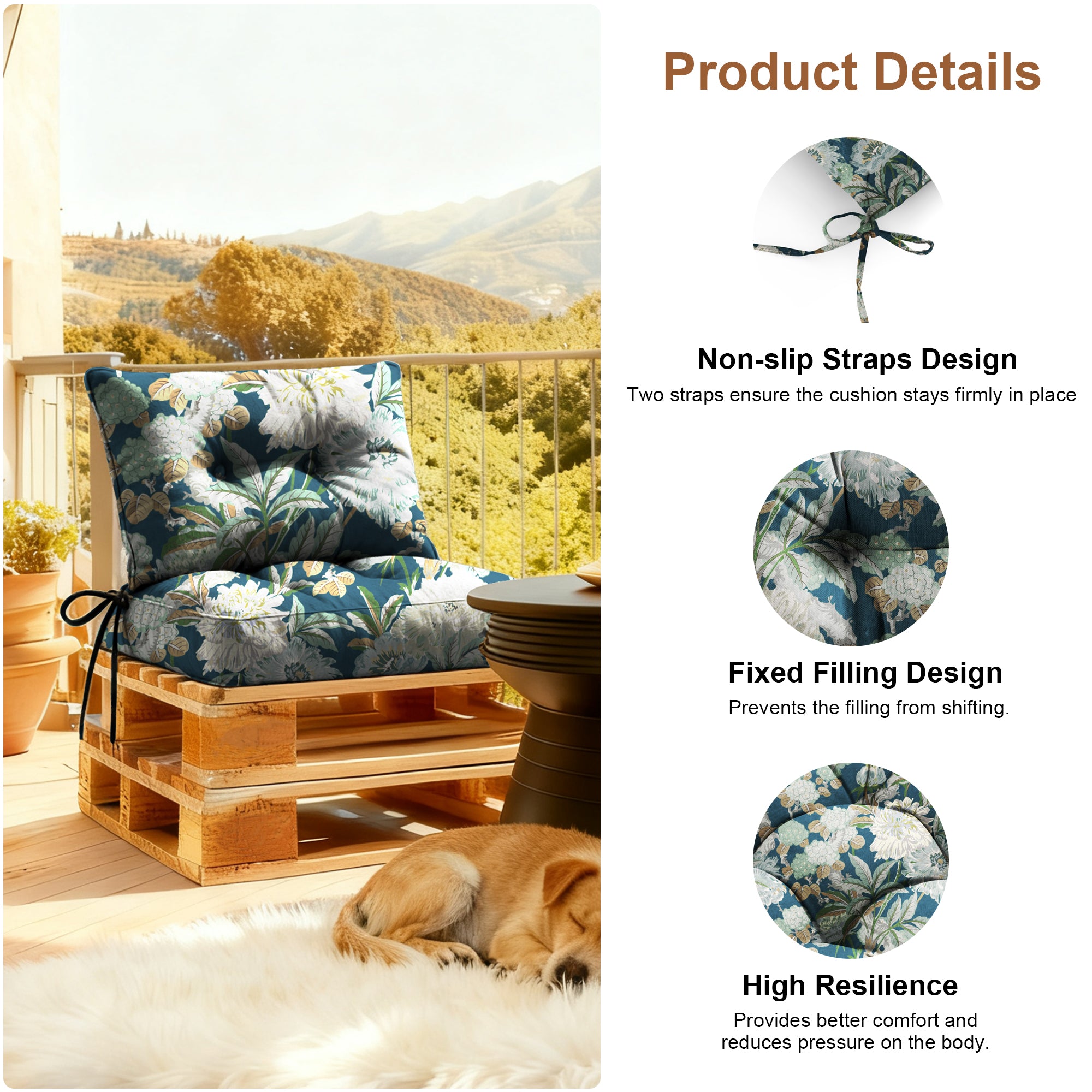Outdoor Chair Cushions Set of 2  All-Weather Patio Furniture Cushions with High Resilience Foam  Indoor Outdoor Seat & Back Cushion for Patio, Garden  Sunroom