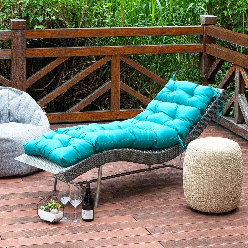 ARTPLAN Outdoor Chaise Lounge Cushion 72x22x4 inches, Floral Tufted Thick Replacement Cushion with Ties, All Weather Wicker Patio Furniture Cushion