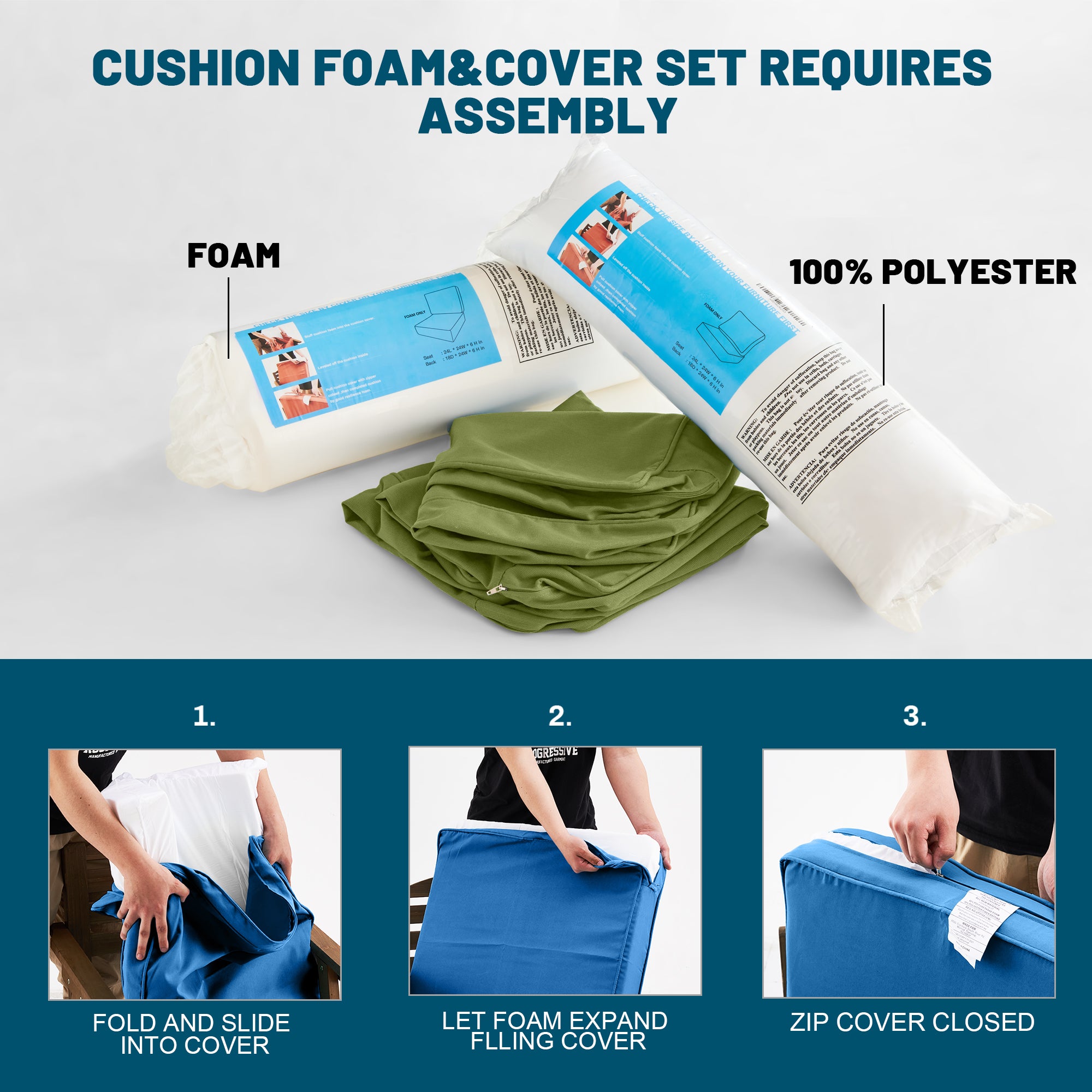 ARTPLAN Outdoor Seat Cushion Set, 24 x 24 Inch Water-Resistant & Fade-Resistant Patio Furniture Cushions with Removable Cover, Deep Seat & Back Cushion with Zipper for Chair Couch Sectional Sofa