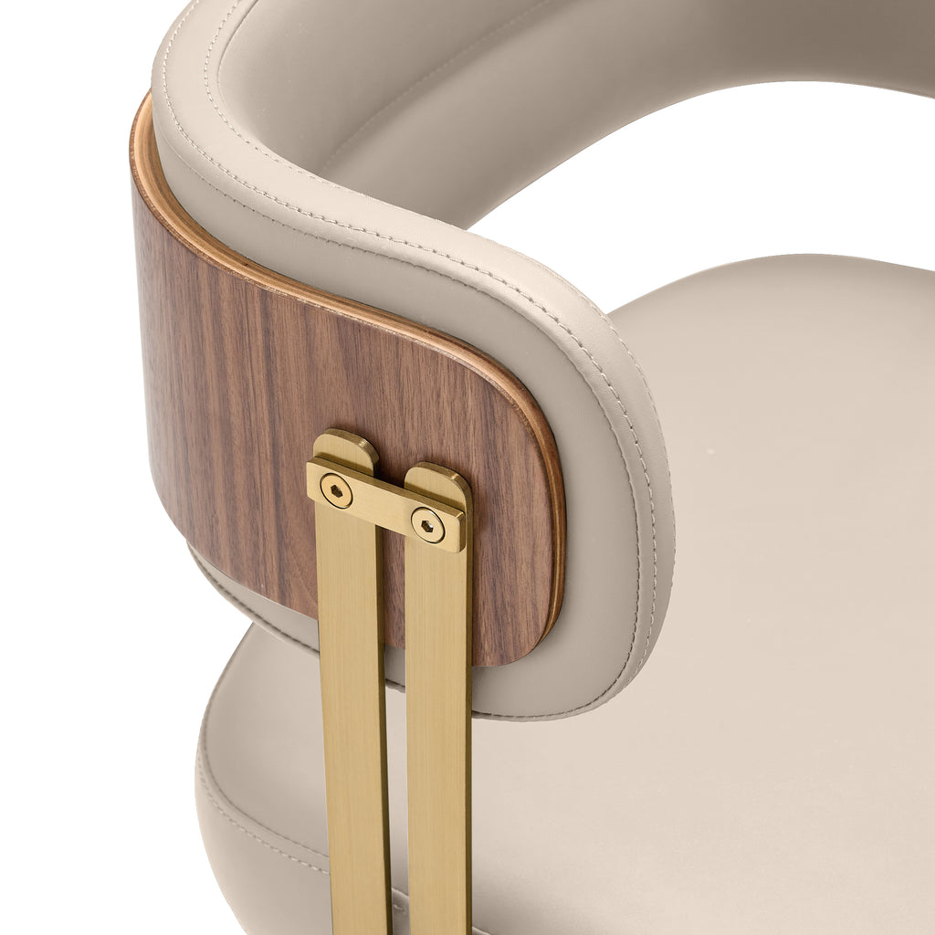 ARTPLAN Walnut Leather Dining Chair - Modern Upholstered Kitchen Chair with High-Resilience Foam Cushion, Stainless Steel Gold Frame for Dining Room, Easy Assembly