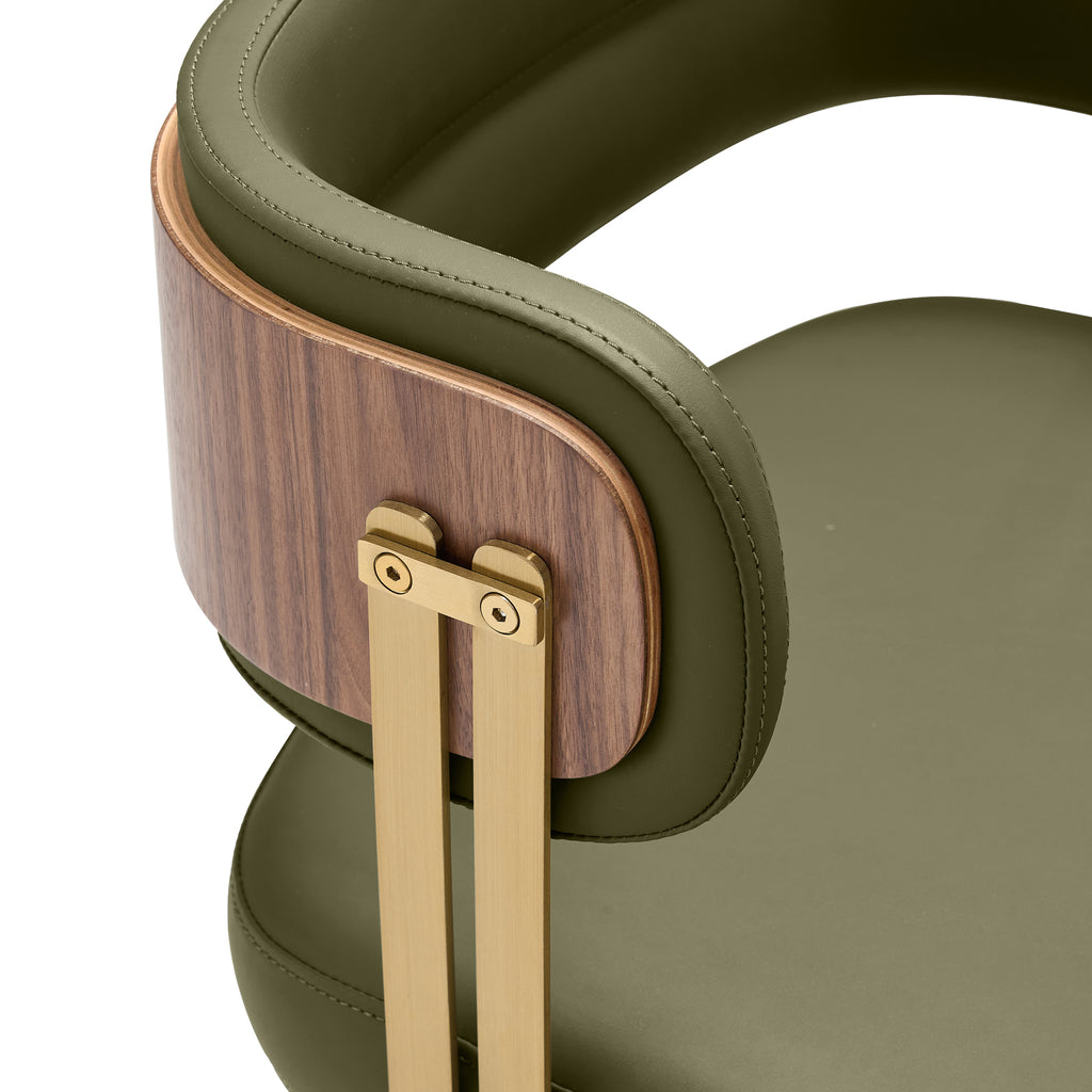 ARTPLAN Walnut Leather Dining Chair - Modern Upholstered Kitchen Chair with High-Resilience Foam Cushion, Stainless Steel Gold Frame for Dining Room, Easy Assembly