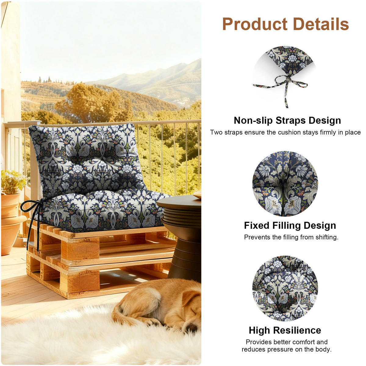 Outdoor Chair Cushions Set of 2, All-Weather Patio Furniture Cushions with High Resilience Foam, Indoor Outdoor Seat & Back Cushion for Patio, Garden, Sunroom