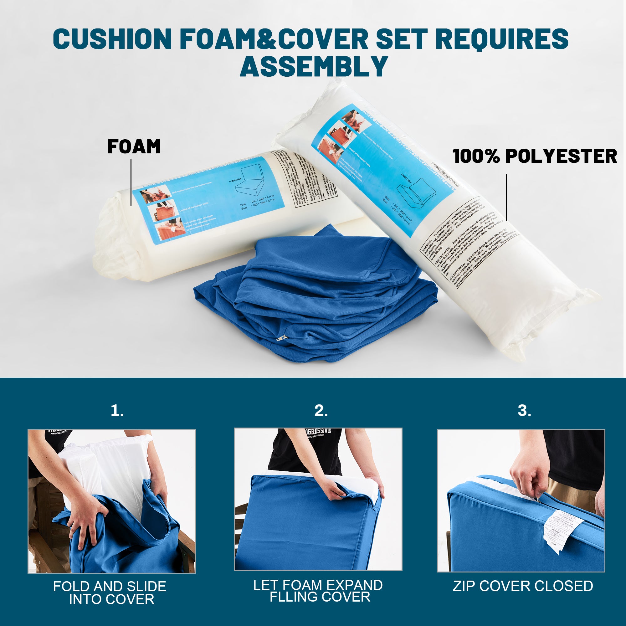 ARTPLAN Outdoor Seat Cushion Set, 24 x 24 Inch Water-Resistant & Fade-Resistant Patio Furniture Cushions with Removable Cover, Deep Seat & Back Cushion with Zipper for Chair Couch Sectional Sofa