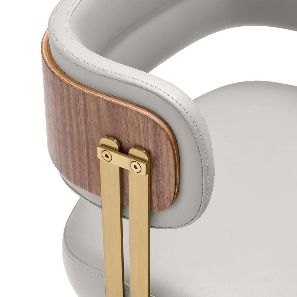 ARTPLAN Walnut Leather Dining Chair - Modern Upholstered Kitchen Chair with High-Resilience Foam Cushion, Stainless Steel Gold Frame for Dining Room, Easy Assembly