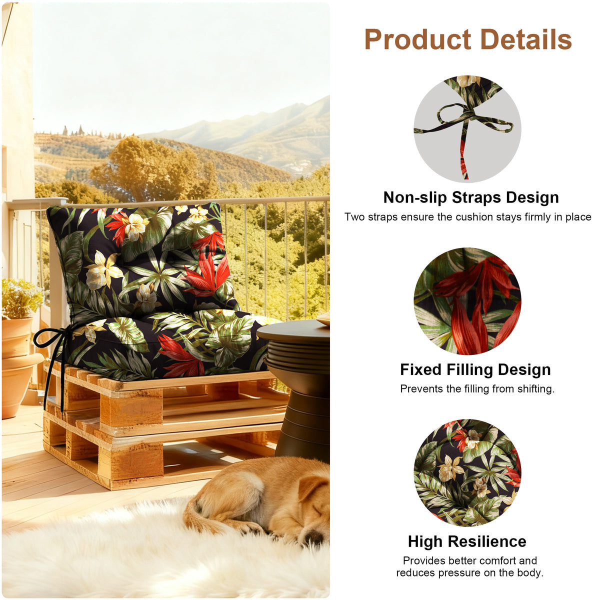 Outdoor Chair Cushions Set of 2, All-Weather Patio Furniture Cushions with High Resilience Foam, Indoor Outdoor Seat & Back Cushion for Patio, Garden, Sunroom