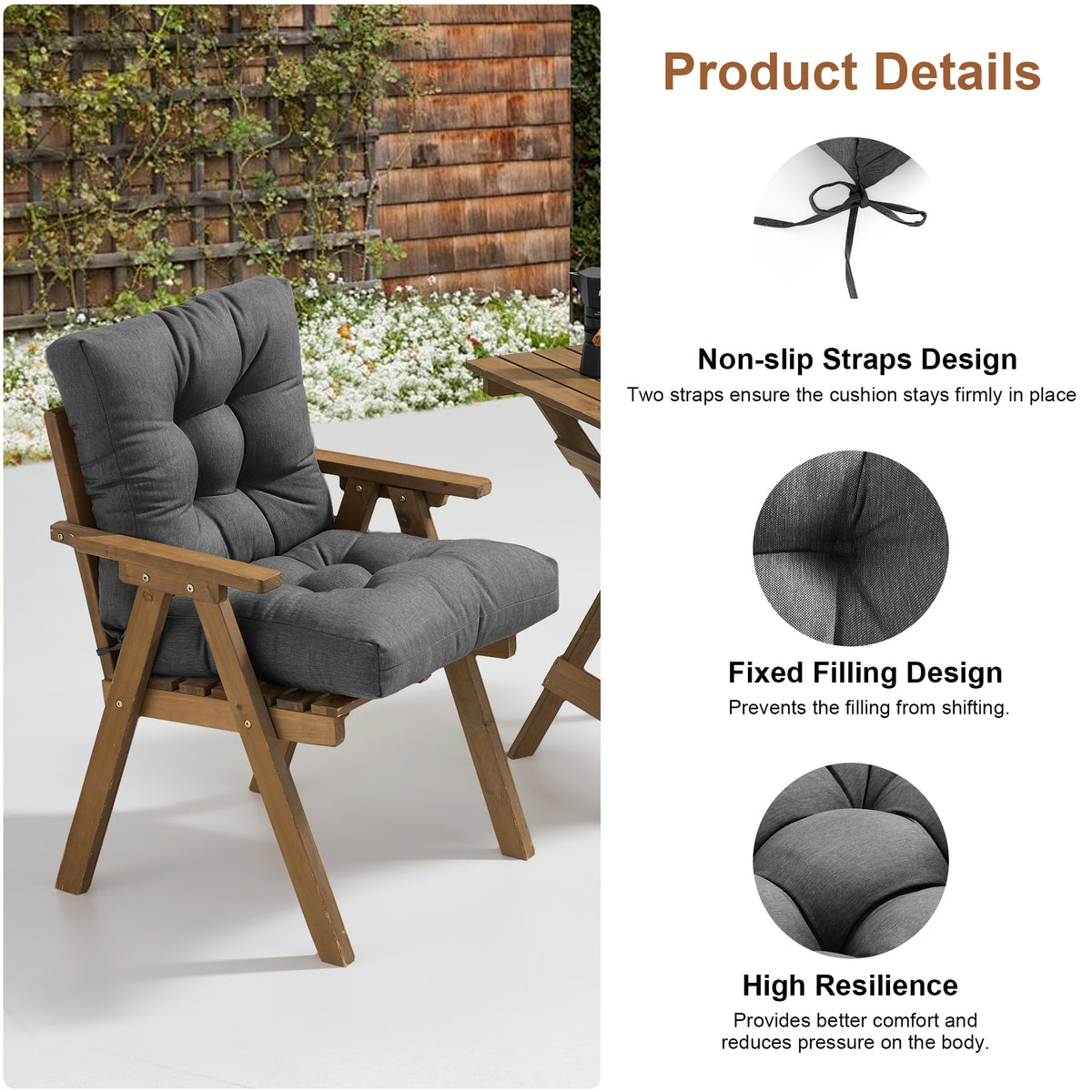 Outdoor Chair Cushion Tufted Seat & Back Cushion with Ties 40x21x4 Inch Waterproof UV Fade Resistant Replacement Cushion for Patio Garden Furniture