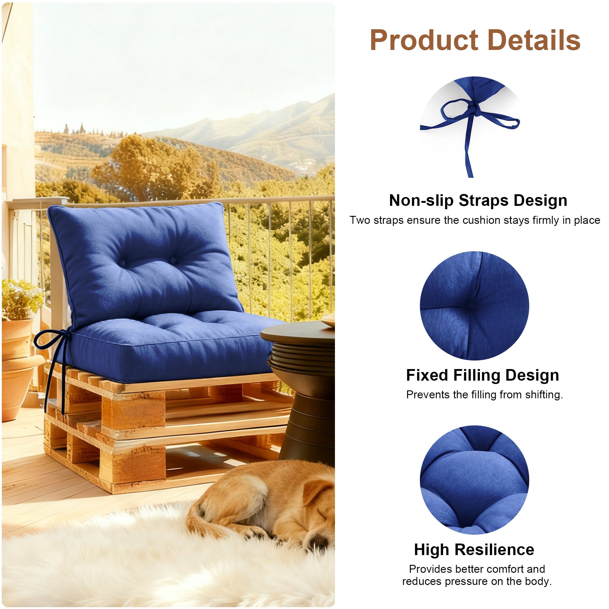 Outdoor Chair Cushions Set of 2  All-Weather Patio Furniture Cushions with High Resilience Foam  Indoor Outdoor Seat & Back Cushion for Patio, Garden  Sunroom