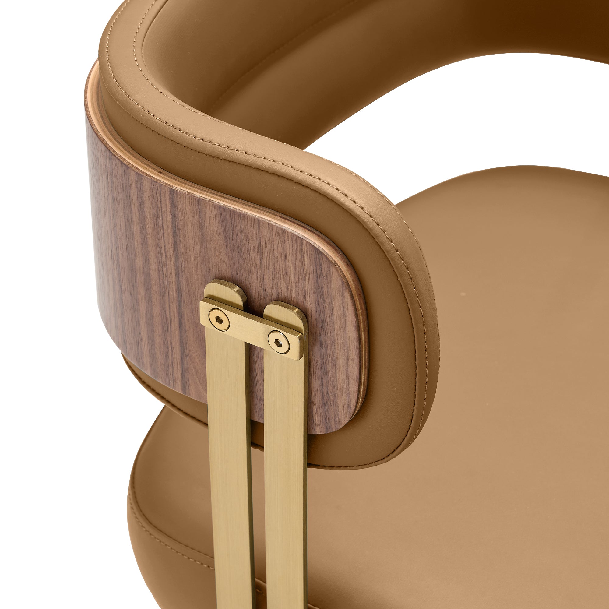 ARTPLAN Walnut Leather Dining Chair - Modern Upholstered Kitchen Chair with High-Resilience Foam Cushion, Stainless Steel Gold Frame for Dining Room, Easy Assembly
