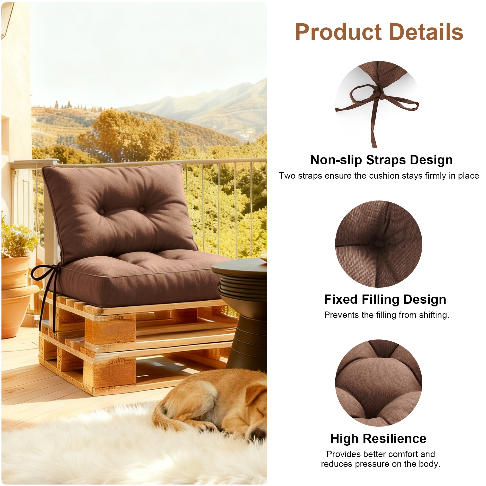 Outdoor Chair Cushions Set of 2  All-Weather Patio Furniture Cushions with High Resilience Foam  Indoor Outdoor Seat & Back Cushion for Patio, Garden  Sunroom