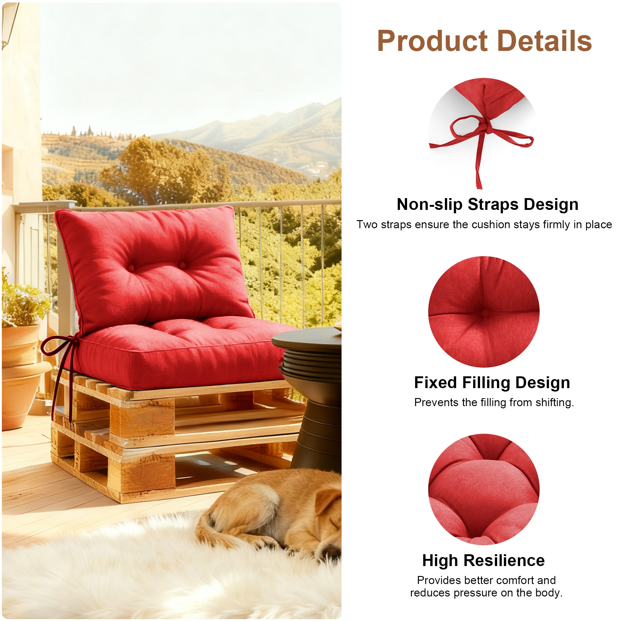 Outdoor Chair Cushions Set of 2  All-Weather Patio Furniture Cushions with High Resilience Foam  Indoor Outdoor Seat & Back Cushion for Patio, Garden  Sunroom
