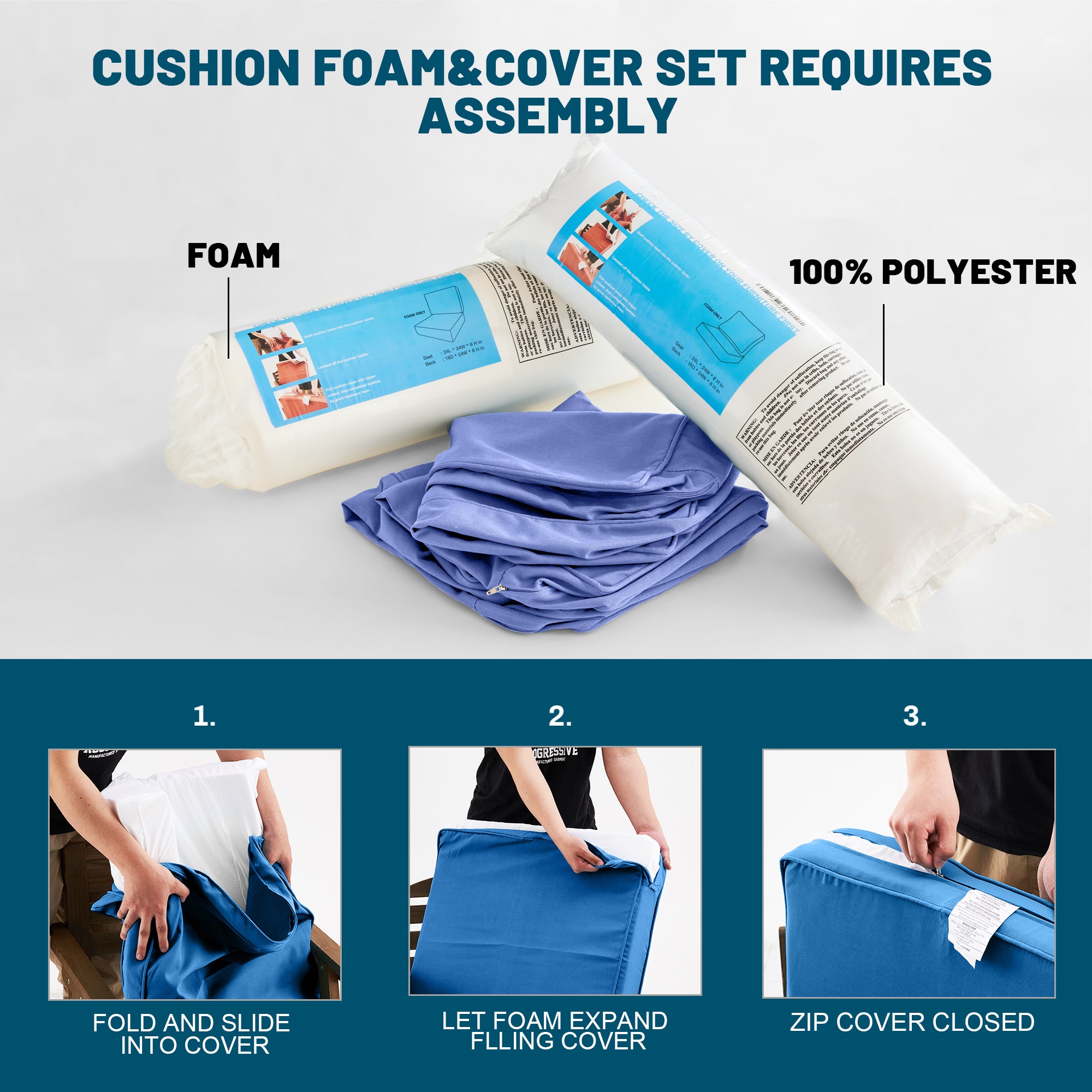 ARTPLAN Outdoor Seat Cushion Set, 24 x 24 Inch Water-Resistant & Fade-Resistant Patio Furniture Cushions with Removable Cover, Deep Seat & Back Cushion with Zipper for Chair Couch Sectional Sofa