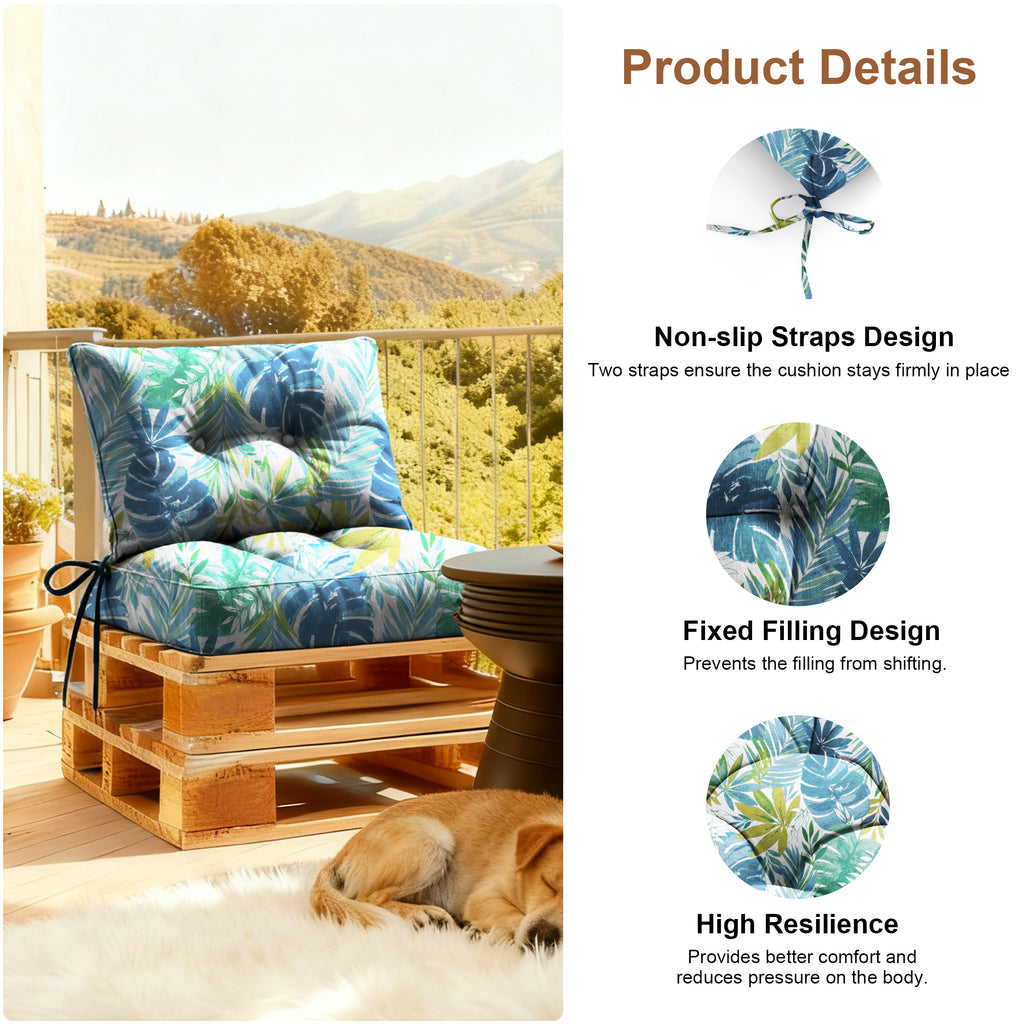 Outdoor Chair Cushions Set of 2, All-Weather Patio Furniture Cushions with High Resilience Foam, Indoor Outdoor Seat & Back Cushion for Patio, Garden, Sunroom