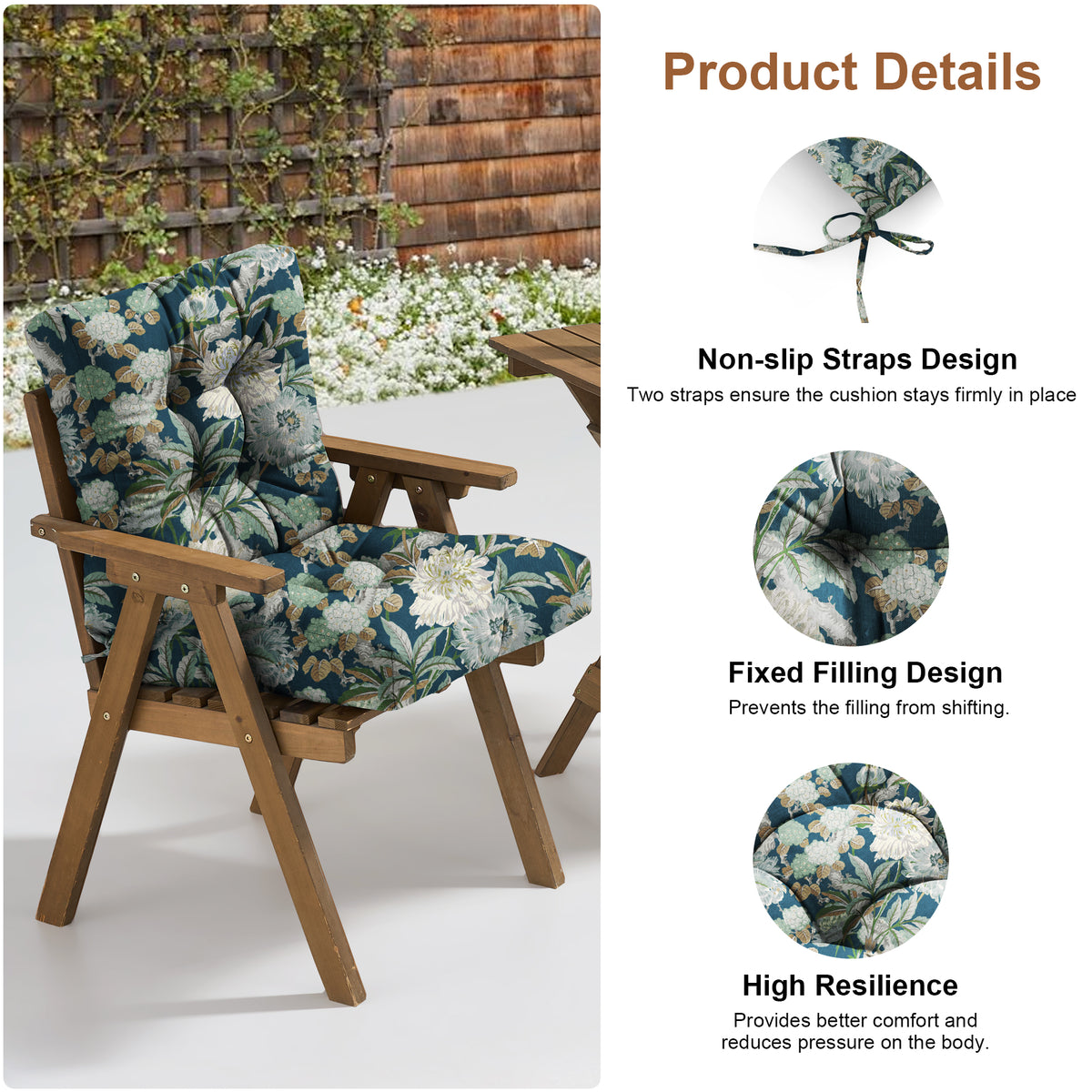 Outdoor Chair Cushion Tufted Seat & Back Cushion with Ties 40x21x4 Inch Waterproof UV Fade Resistant Replacement Cushion for Patio Garden Furniture