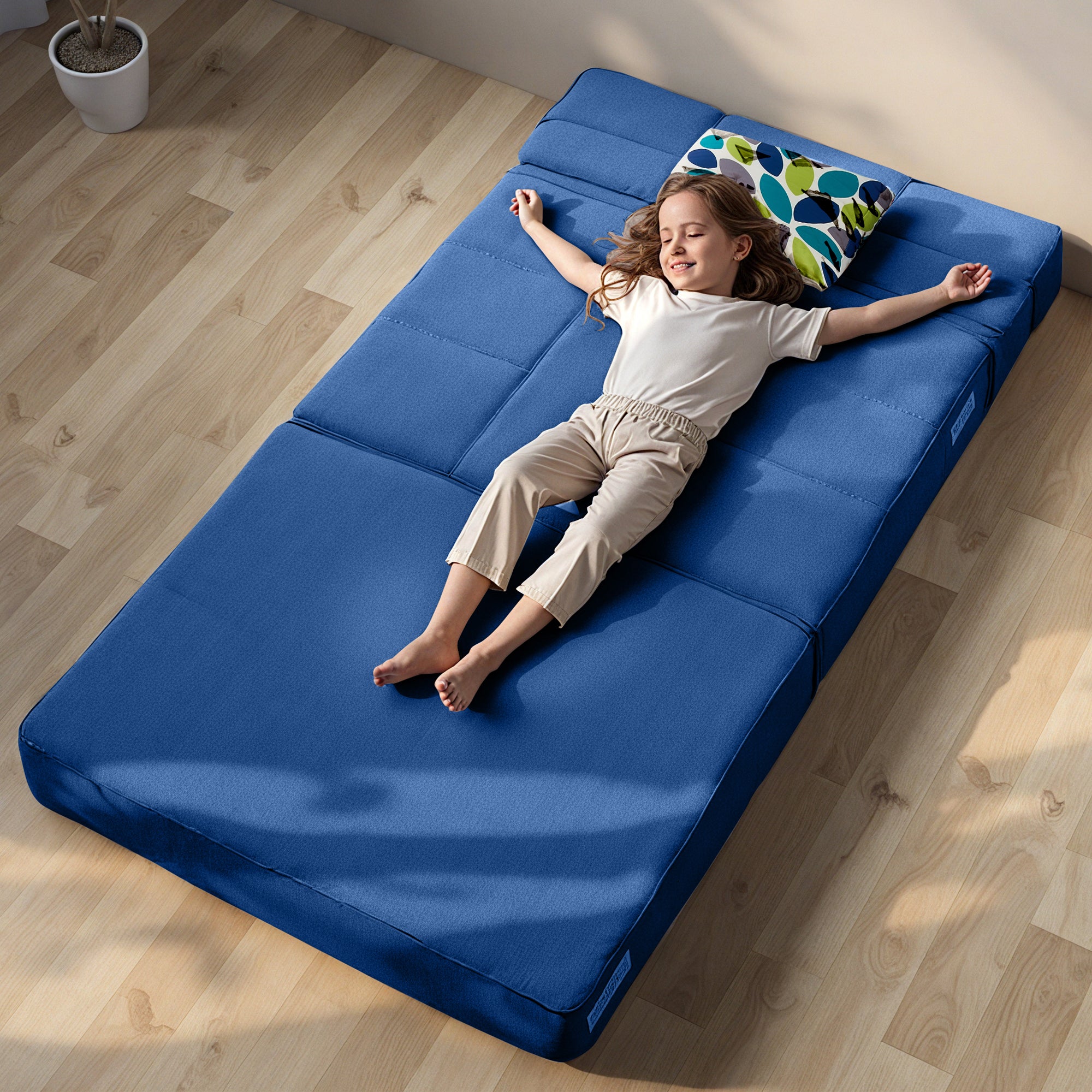 Convertible Folding Sofa Bed, High-Density Memory Foam Sofa Bed with a Fluffy Pillow, Modern Futon Floor Couch Guest Bed for Living Room/Dorm/Guest Use/Home Office/Apartment