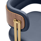 ARTPLAN Walnut Leather Dining Chair - Modern Upholstered Kitchen Chair with High-Resilience Foam Cushion, Stainless Steel Gold Frame for Dining Room, Easy Assembly