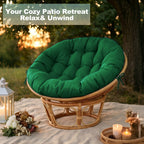 47"×47"×4" tufted round chair cushion, sturdy polyester cover & fluffy fiber fill, fixed carry ties fit papasan, swing & wicker indoor chairs