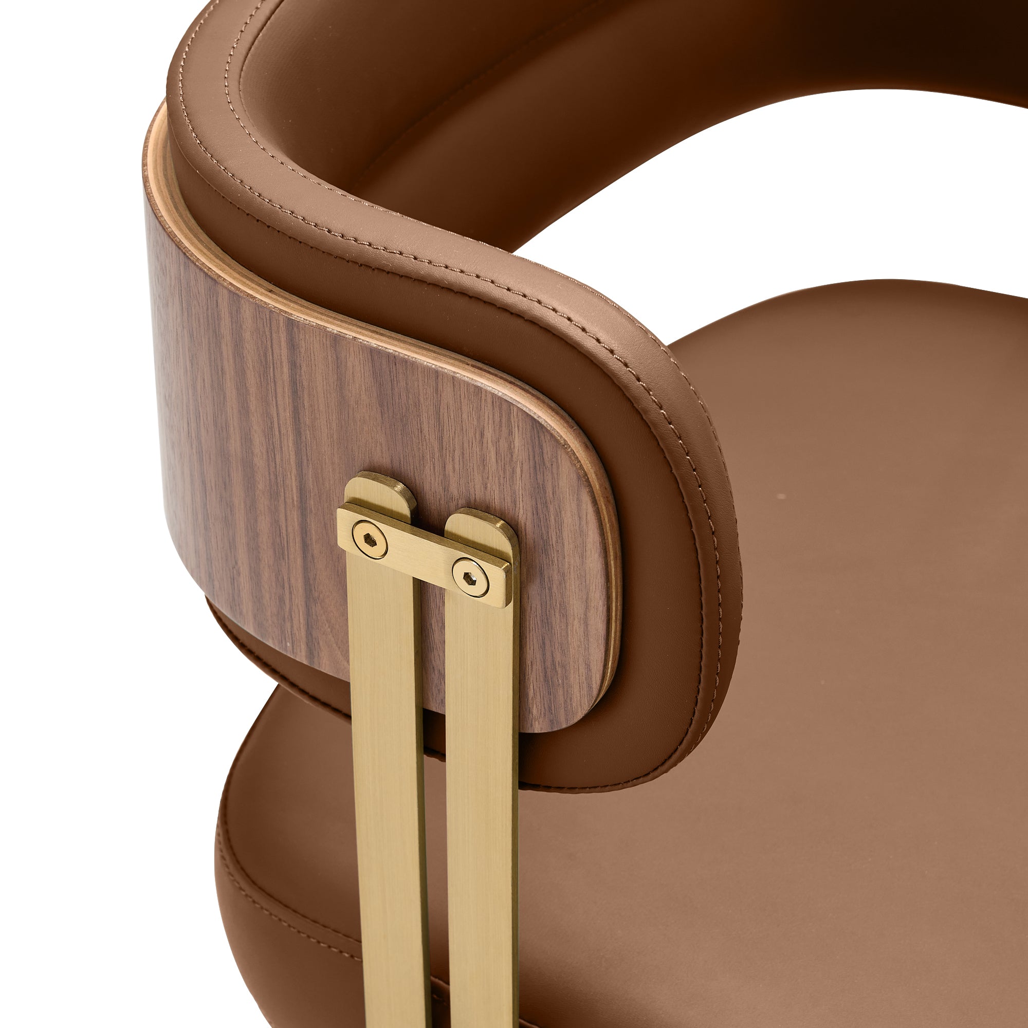 ARTPLAN Walnut Leather Dining Chair - Modern Upholstered Kitchen Chair with High-Resilience Foam Cushion, Stainless Steel Gold Frame for Dining Room, Easy Assembly