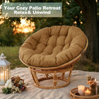 47"×47"×4" tufted round chair cushion, sturdy polyester cover & fluffy fiber fill, fixed carry ties fit papasan, swing & wicker indoor chairs