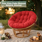 47"×47"×4" tufted round chair cushion, sturdy polyester cover & fluffy fiber fill, fixed carry ties fit papasan, swing & wicker indoor chairs