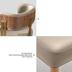 ARTPLAN Walnut Leather Dining Chair - Modern Upholstered Kitchen Chair with High-Resilience Foam Cushion, Stainless Steel Gold Frame for Dining Room, Easy Assembly