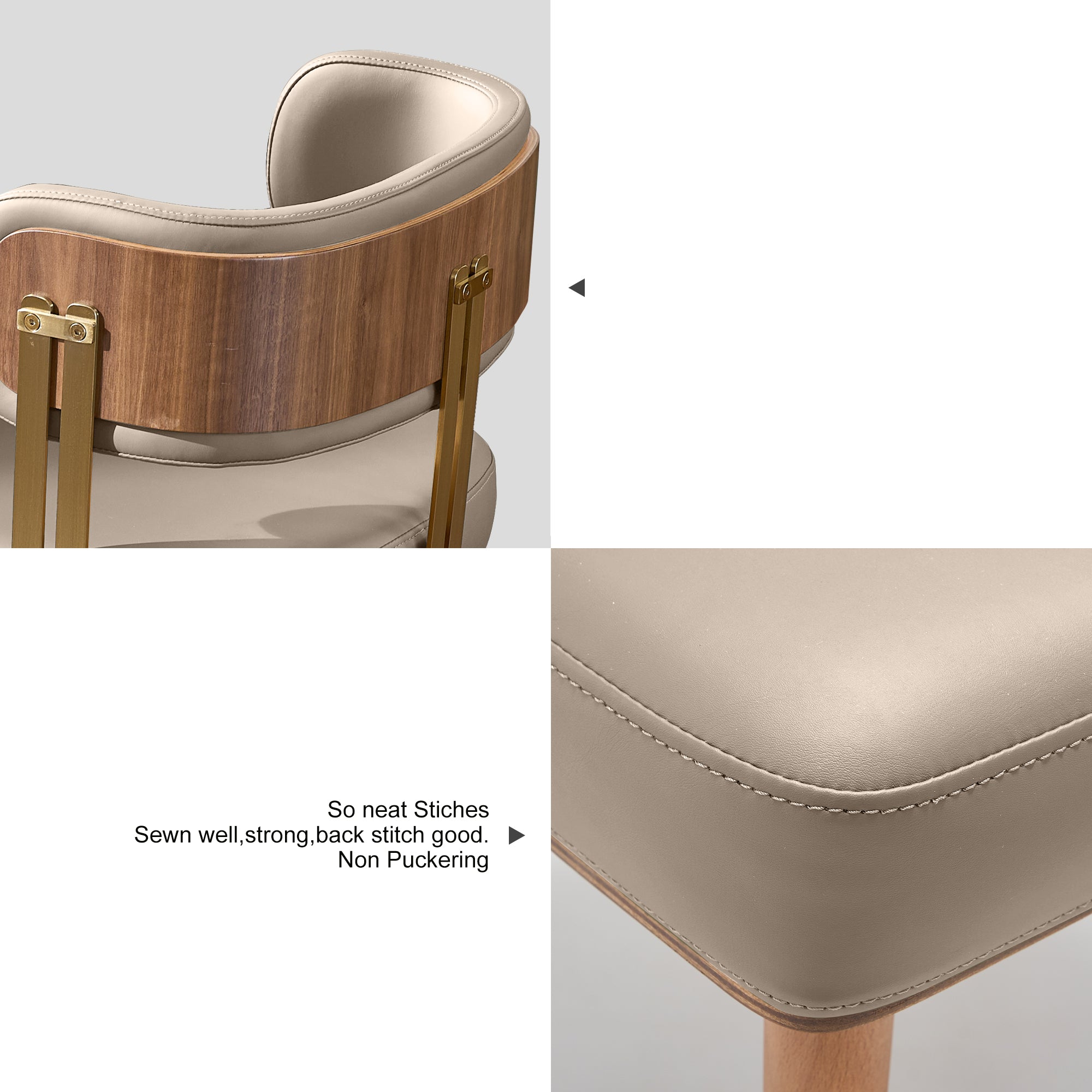 ARTPLAN Walnut Leather Dining Chair - Modern Upholstered Kitchen Chair with High-Resilience Foam Cushion, Stainless Steel Gold Frame for Dining Room, Easy Assembly