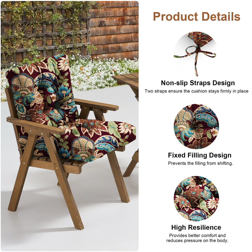 Outdoor Chair Cushion Tufted Seat & Back Cushion with Ties 40x21x4 Inch Waterproof UV Fade Resistant Replacement Cushion for Patio Garden Furniture