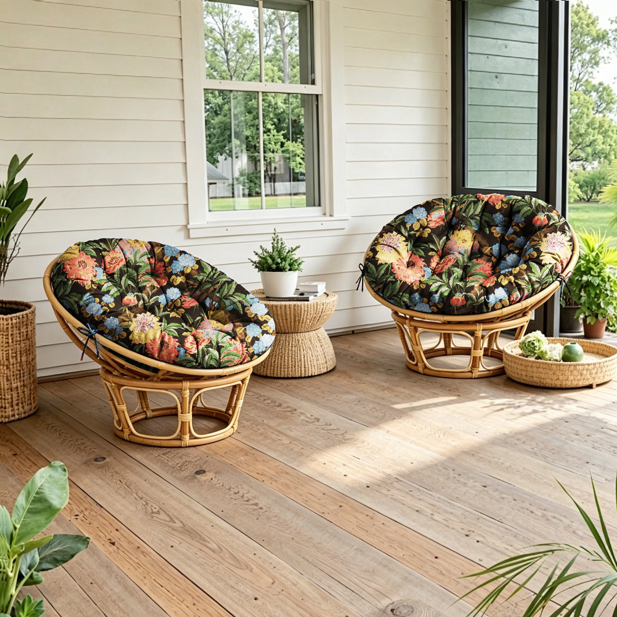 ARTPLAN Round Papasan Chair Cushion Tufted Swing Seat Pad with Ties