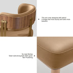 ARTPLAN Mid-Century Modern Dining Chair, Leather Upholstered Kitchen Chairs with Walnut Wood Veneer & Gold Metal Legs, High Resilience Foam Cushion for Comfort, Accent Chairs for Dining Room