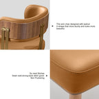 ARTPLAN Walnut Leather Dining Chair - Modern Upholstered Kitchen Chair with High-Resilience Foam Cushion, Stainless Steel Gold Frame for Dining Room, Easy Assembly