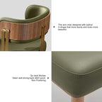 ARTPLAN Walnut Leather Dining Chair - Modern Upholstered Kitchen Chair with High-Resilience Foam Cushion, Stainless Steel Gold Frame for Dining Room, Easy Assembly