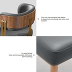 ARTPLAN Walnut Leather Dining Chair - Modern Upholstered Kitchen Chair with High-Resilience Foam Cushion, Stainless Steel Gold Frame for Dining Room, Easy Assembly