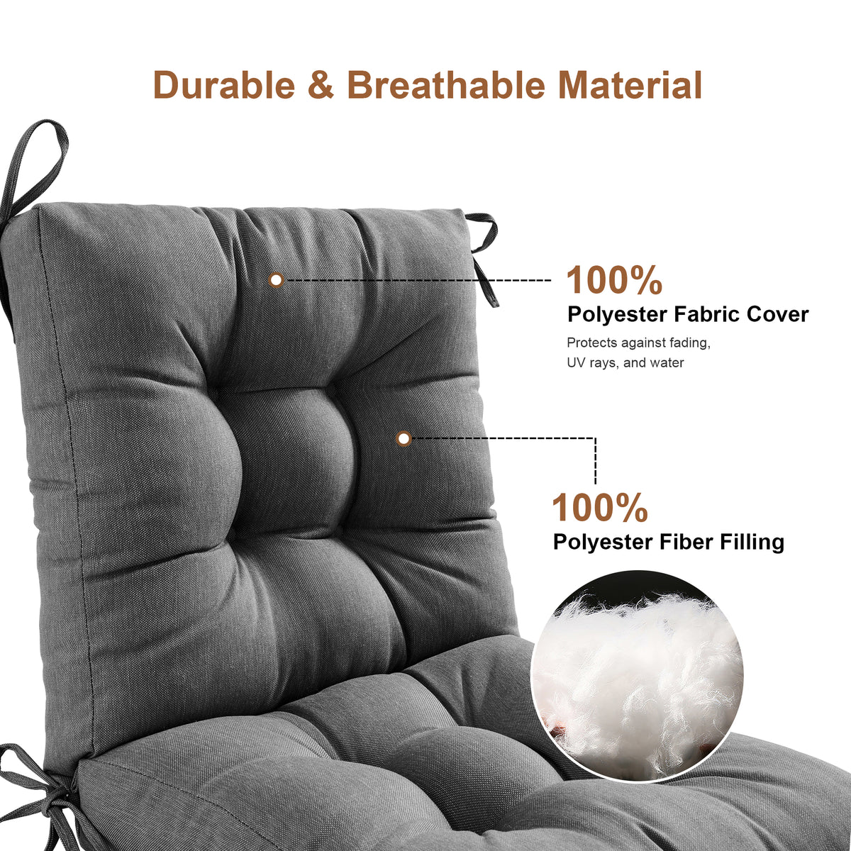 Outdoor Chair Cushion Tufted Seat & Back Cushion with Ties 40x21x4 Inch Waterproof UV Fade Resistant Replacement Cushion for Patio Garden Furniture