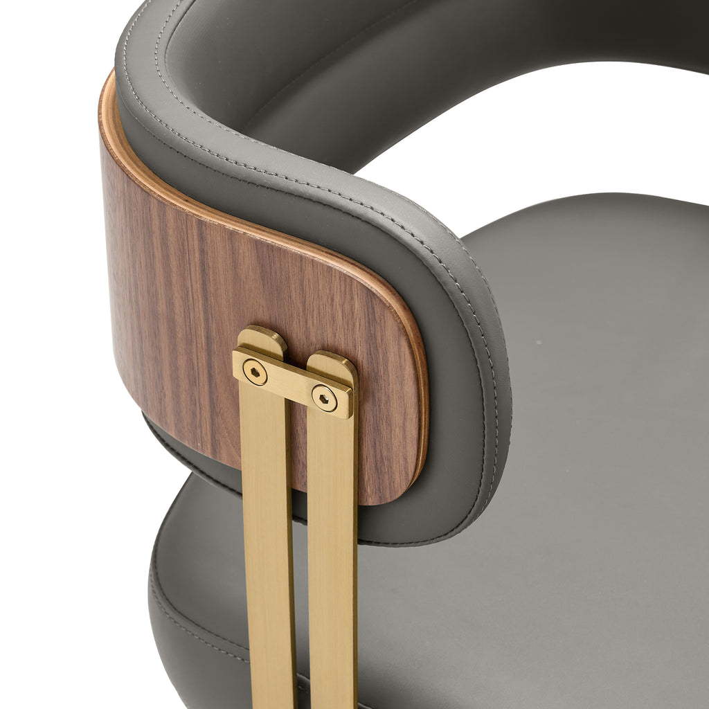 ARTPLAN Walnut Leather Dining Chair - Modern Upholstered Kitchen Chair with High-Resilience Foam Cushion, Stainless Steel Gold Frame for Dining Room, Easy Assembly