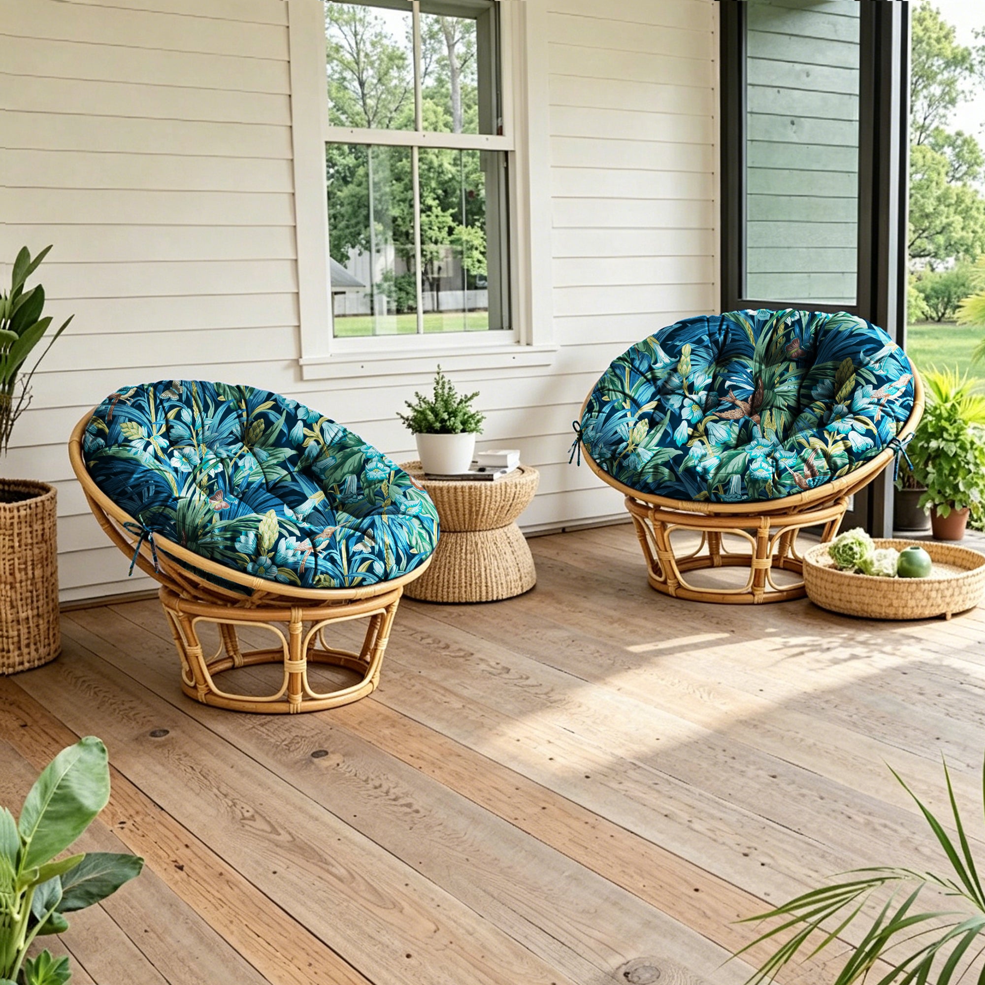 ARTPLAN Round Papasan Chair Cushion Tufted Swing Seat Pad with Ties