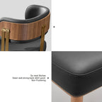 ARTPLAN Walnut Leather Dining Chair - Modern Upholstered Kitchen Chair with High-Resilience Foam Cushion, Stainless Steel Gold Frame for Dining Room, Easy Assembly