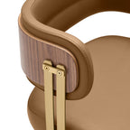 ARTPLAN Walnut Leather Dining Chair - Modern Upholstered Kitchen Chair with High-Resilience Foam Cushion, Stainless Steel Gold Frame for Dining Room, Easy Assembly