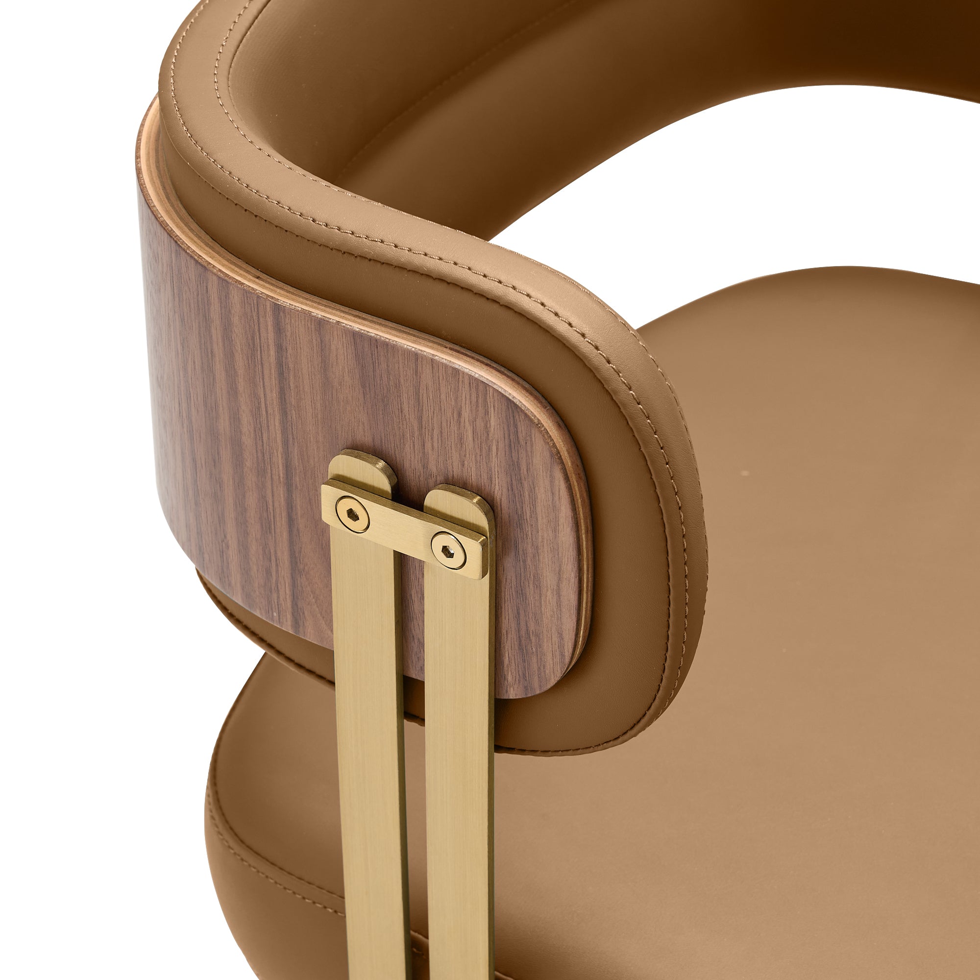 ARTPLAN Walnut Leather Dining Chair - Modern Upholstered Kitchen Chair with High-Resilience Foam Cushion, Stainless Steel Gold Frame for Dining Room, Easy Assembly