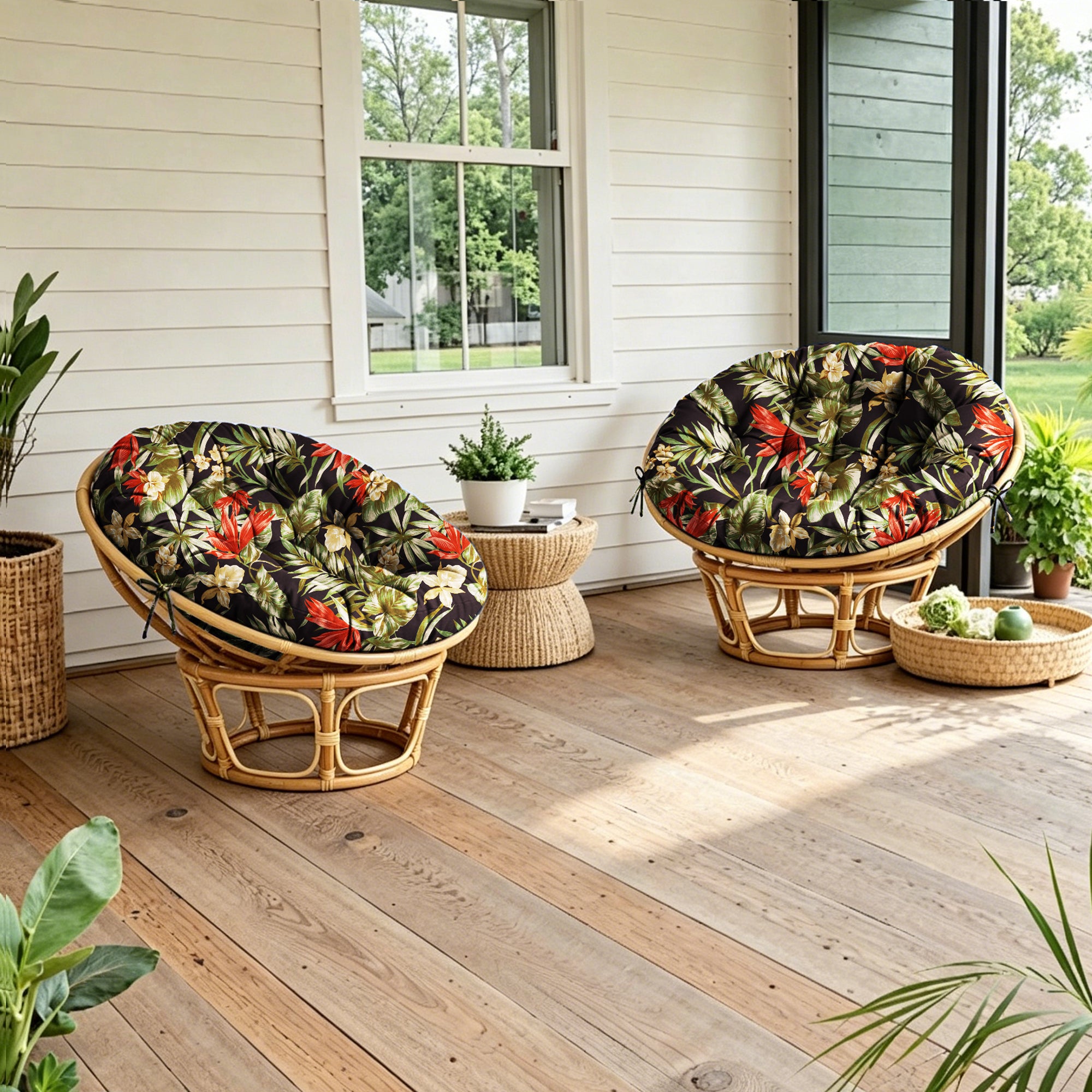 ARTPLAN Round Papasan Chair Cushion Tufted Swing Seat Pad with Ties