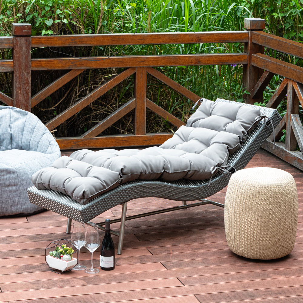 ARTPLAN Outdoor Chaise Lounge Cushion 72x22x4 inches, Floral Tufted Thick Replacement Cushion with Ties, All Weather Wicker Patio Furniture Cushion