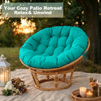 47"×47"×4" tufted round chair cushion, sturdy polyester cover & fluffy fiber fill, fixed carry ties fit papasan, swing & wicker indoor chairs