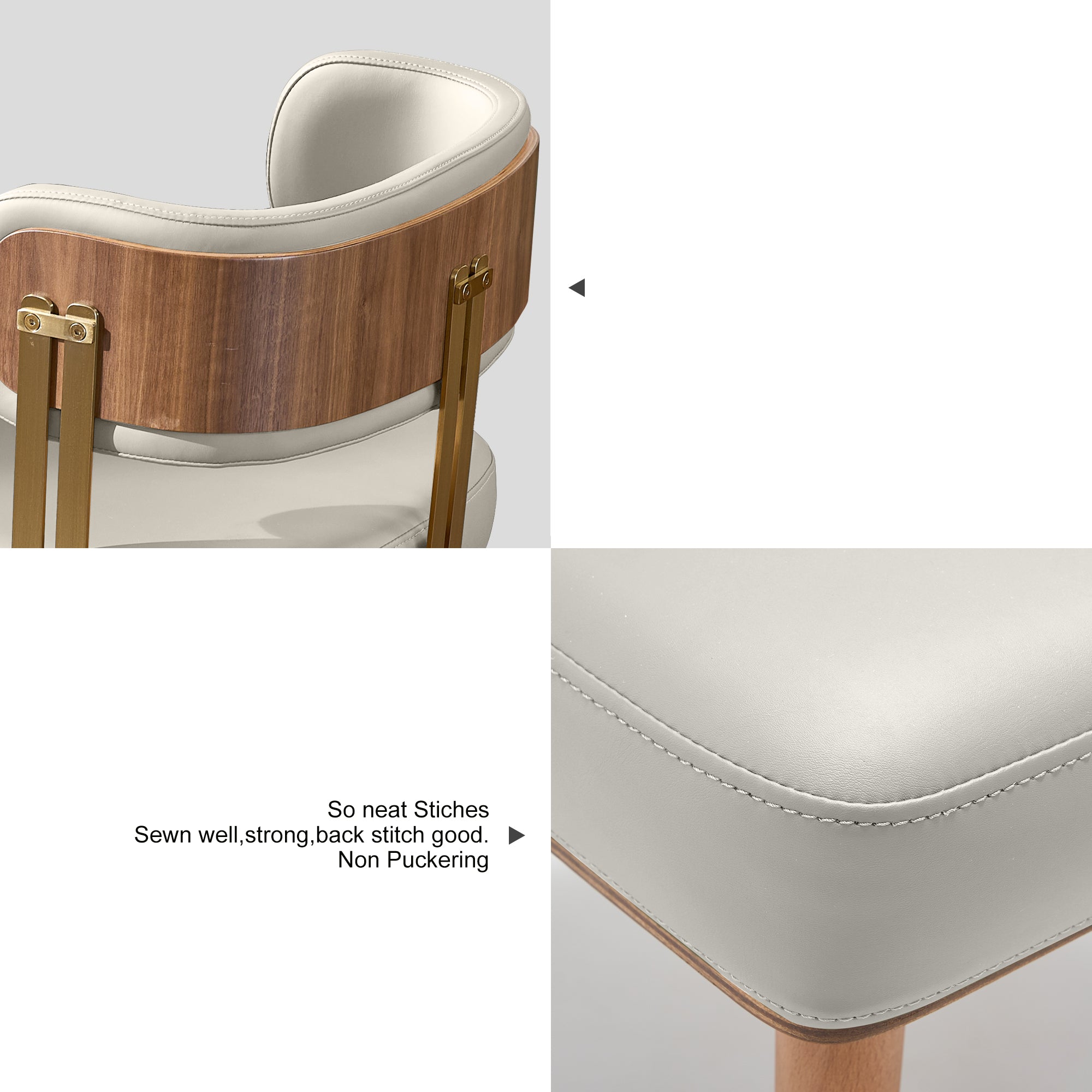 ARTPLAN Walnut Leather Dining Chair - Modern Upholstered Kitchen Chair with High-Resilience Foam Cushion, Stainless Steel Gold Frame for Dining Room, Easy Assembly