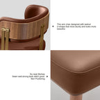 ARTPLAN Walnut Leather Dining Chair - Modern Upholstered Kitchen Chair with High-Resilience Foam Cushion, Stainless Steel Gold Frame for Dining Room, Easy Assembly