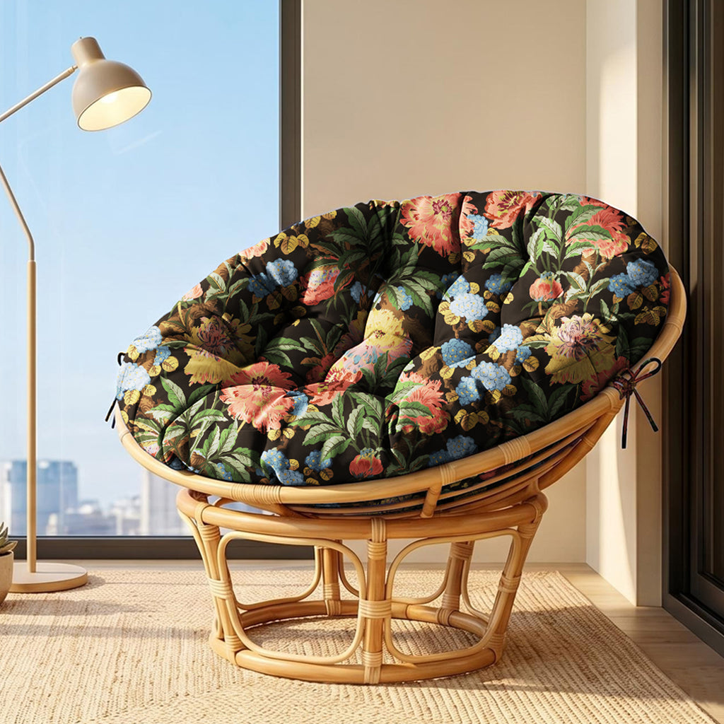 ARTPLAN Round Papasan Chair Cushion Tufted Swing Seat Pad with Ties