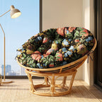 ARTPLAN Round Papasan Chair Cushion Tufted Swing Seat Pad with Ties