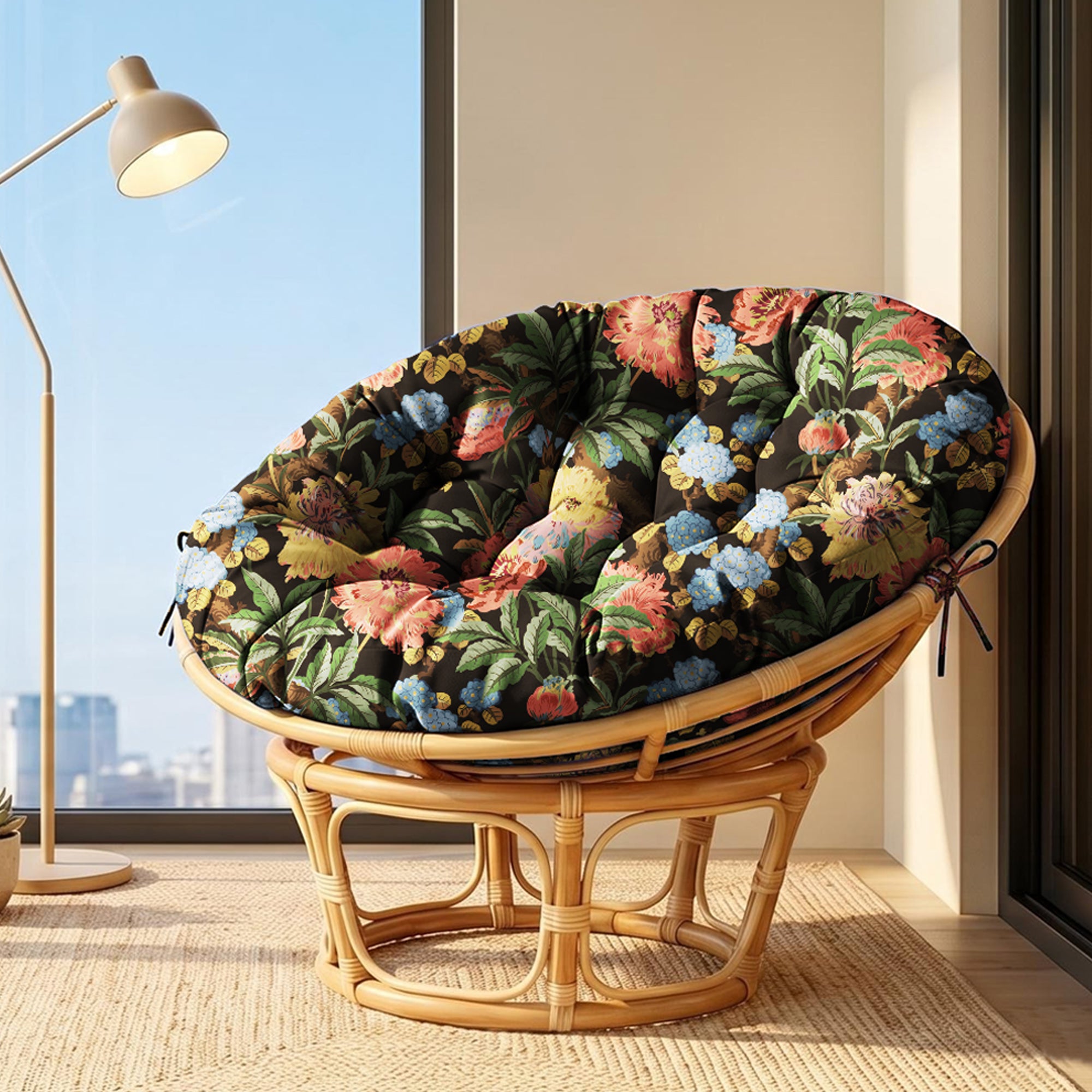 ARTPLAN Round Papasan Chair Cushion Tufted Swing Seat Pad with Ties