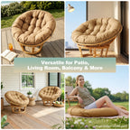 47"×47"×4" tufted round chair cushion, sturdy polyester cover & fluffy fiber fill, fixed carry ties fit papasan, swing & wicker indoor chairs